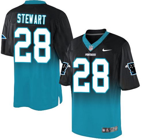 Nike Panthers #28 Jonathan Stewart Black/Blue Men's Stitched NFL Elite Fadeaway Fashion Jersey